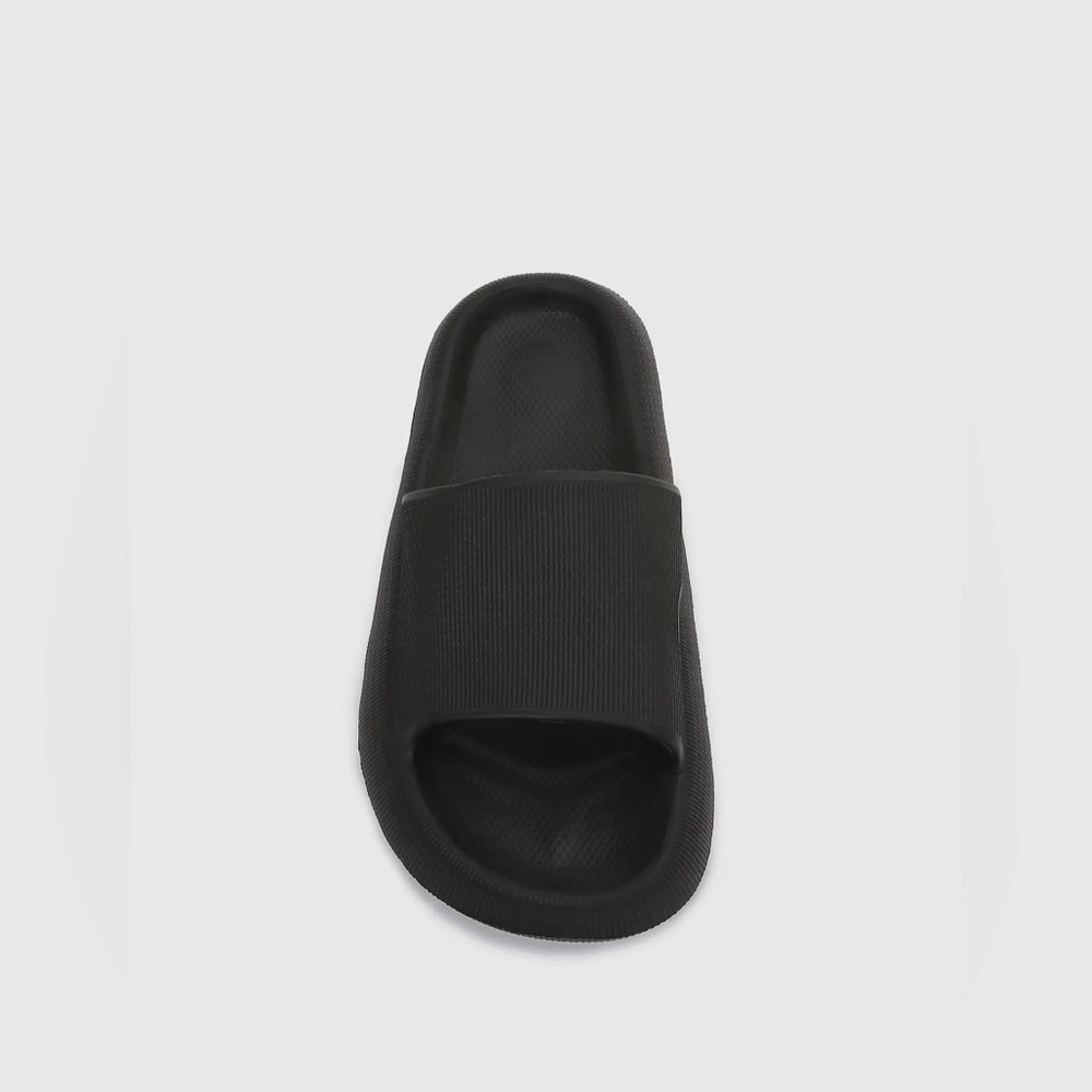 Black Comfy Open Toe Rubber Platform Slide Sandals